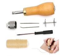 Handheld Sewing Awl Kit - Professional Speedy Stitcher Sewing Tool with Wooden Handle, Metal Needles & Waxed Thread, Heavy Duty Leather Sewing Repair Kit for Canvas, Tents, Shoes & Upholster