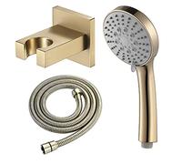 Handheld Shower Head Set Abs Brushed Gold Hand Held Showerhead Rainfall Showerhead Massage Spa Showerhead Round Hand Shower Head with Silicone Nozzle, Shower Hose, Shower Hold