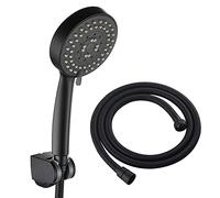 Handheld Shower Head Set ABS Hand Held Showerhead Rainfall Showerhead 5 Spray Modes Massage Spa Round Hand Shower Head with Silicone Nozzle, Showers Hose(Black)