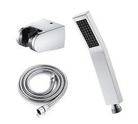 Handheld Shower Head Set Brass Hand Held Showerhead Rainfall Showerhead One Spray Modes Massage Spa Showerhead Square Hand Shower Head with Silicone Nozzle, Shower Hose,Black,Chrome
