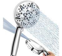 Handheld Shower Head, Voolan 10 Spray High Pressure Hand Held Shower Heads - 2 Power Wash for Tubs Tiles Walls Pets Cleaning (Chrome)