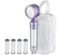 Handheld Shower Head with Filter for Portable Travel Use, 3 Spray Modes, ABS Material, Compatible with Standard 4-Inch Fixtures, White/Purple/Beige(H)