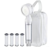 Handheld Shower Head with Filter for Portable Travel Use, 3 Spray Modes, ABS Material, Compatible with Standard 4-Inch Fixtures, White/Purple/Beige(G)