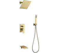 Handheld showerBrushed Gold Shower System Wall Mounted Concealed Shower Combo Set Multifunction Faucet Set with Square Head Hand Waterfall Tub Spout