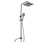 Handheld Showers 10" Square Overhead Adjustable Rainfall Shower Taps and Hose Chrome Plated Kit Thermostatic Shower Mixer Set Stainless Steel Shower Bar Set (Black Square 10 inches)