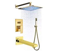 Handheld showerShower System for Bathroom, Modern Gold Bathroom Shower Faucet Set, Rain LED Shower Head, Shower Arm, Valve, Mixer Tap, 8 Inch, Beautiful Scenery LWX