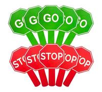 Handheld Stop Sign, 10 Pieces Double-Sided Warning Paddles, 9.84 x 5.91 x 0.39 Inches Waterproof Street Safety Signs with Handle, Teaching Tool for Kids, School Bus Parking, Classroom