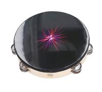Handheld Tambourine 10 Inch, Hand Held Drum with Double Row Bells, Black Hole Rays Pattern PET Drum Top, Solid Wood Musical Instrument for Adults and Children, Church Co