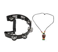 Handheld Tambourine with Metal Bells - F Moon Percussion Instrument for Parties, Dances, and Concerts