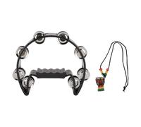 Handheld Tambourine with Metal Bells, Half Moon Drum, Ergonomic Grip Hand Percussion Instrument with Stainless Steel Jingles for Party Dance Concert, Black ABS Shell