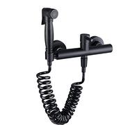 Handheld Toilet Bidet Sprayer Brass Fabric Diaper Washer Set Wall Mounted Bathroom Faucet with Non-Leak Hose, Hot and Cold Water for Personal Hygiene(Black B)