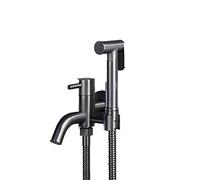 Handheld Toilet Bidet Sprayer, Dark Grey Dual Handle Independent Control Solid Brass Shattaf Shower Faucet Douche Kit, Only Cold,D Set(B Set)