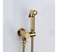 Handheld Toilet Bidet Sprayer, Solid Brass Douche Kit Bathroom Shattaf Shower Bidet Faucet with Swivel Holder, Angle Valve, Titanium Gold,B,