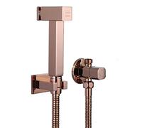 Handheld Toilet Bidet Sprayer with Pushing Button, Rose Gold Bathroom Shower Set, Solid Brass Faucet for Cold Water, Wall Mount Square Cloth Diaper Sprayer,A Set (B Set)