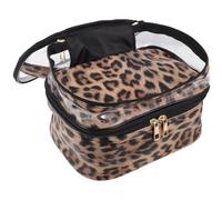 Handheld Transparent Leopard Print Double-Layer Makeup Bag Waterproof and Portable Toiletry Bag Storage Bag