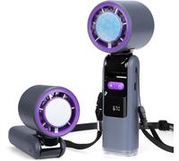 Handheld Turbo Fan with Ice Cooler, Powerful Portable Fans Up to 10H Cooling Mini Fans 270° Foldable Personal Rechargeable Fan 1-100 Speed LED Display & Night Light for Women Men Outdoor (Gray)