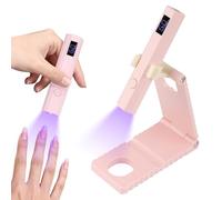Handheld UV Lamps for Gel Nails with Stand, Mini Portable UV Nail Lamp Rechargeable Cordless with LCD Display Flash Curing for Glue Nail Dryer with 2 Timer Settings for Home DIY Pink