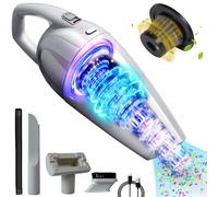Handheld Vacuum - Car Vacuum Cleaner Cordless with Powerful Suction, Portable HandHeld Vacuuming - Rechargeable Mini Car Vac with Stainless Steel Filter for Sofas, Mattresses, Windows,White,16000PA