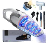 Handheld Vacuum Cleaner Cordless 16000Pa Wireless Handheld Car Vacuum Cleaner Strong Suction 120W Powerful USB Rechargeable 30min Long-Lasting Battery Mini Portable Vacuum,Stainless Steel Filter,White