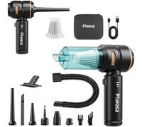 Handheld Vacuum Cleaner, Cordless Car Vacuum Cleaner with Brushless Motor, Powerful Suction Vacuum & Compressed Air Duster with LED Light, Wireless Mini Portable Hand Vacuum Blower for Home Pet (Black