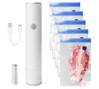 Handheld Vacuum Sealer with 5 Reusable Vacuum Bags, Mini Vacuum Sealer for Food Preservation, Wireless, Portable Vacuum Sealer with 65 kPa Suction Power for Home, Travel, Camping