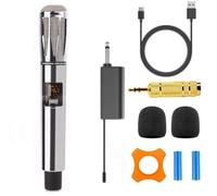 Handheld Wireless Microphone, ALL Metal Rechargeable UHF Microphone, Handheld Dynamic Mic for Large Stage Singing Karaoke Wedding DJ Party Speech Church Class Use PA System (Metal-silver)