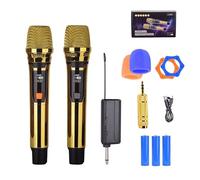 Handheld Wireless Microphone, Rechargeable UHF Microphone, Plating Gold 2 MIC,Handheld Dynamic Wireless Mic for Large Stage Singing Karaoke Wedding DJ Party Speech Church Class Use PA System
