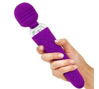 Handheld Wireless Personal Wand Massager Waterproof USB Rechargeable 12 Vibration Patterns Skin-Soft Silicone Relaxation Cordless Massage Wand Therapeutic Massager Muscle Aches Sport Recovery (Purple)