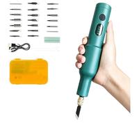 Handheld Wood Carving Machine,40W Electric Carving Knife Set with 20Pcs Replaceable Blades,Rechargeable Engraving Chisel,for Woodworking,DIY Plaster Sculpture(Green)