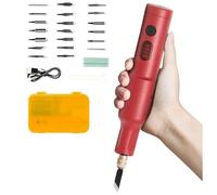 Handheld Wood Carving Machine,40W Electric Carving Knife Set with 20Pcs Replaceable Blades,Rechargeable Engraving Chisel,for Woodworking,DIY Plaster Sculpture(Red)