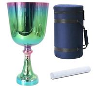 Handhold Sound Bowl Grail for Yoga Meditation & Sound Bath, Handle Crystal Singing Bowl with Carrying Case & Suede Mallet, Green Colored(432Hz,8inch E note)