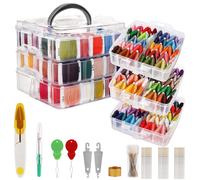 HANDI STITCH Embroidery Floss Set - (187 Pack) - Cross Stitch Tool Kit with 3 Tier Transparent Storage Box - 150 Colour Skeins - Threads on Paper