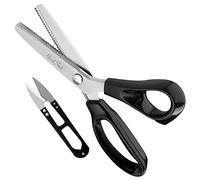 Handi Stitch Pinking Shears with Snippers - 9 inch/23cm Overall Length - Black Handle Zigzag Fabric Scissors - 3mm Razor Sharp Teeth - Stainless Steel Dressmaking Scissor for Sewing, Tailoring, Paper