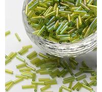Handicraft Emporium | Glass Bugle Seed Beads | Lined | 6mm | Green/Yellow | Approx 50g