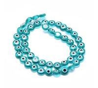 Handicraft Emporium | Handmade Evil Eye Lampwork Flat Beads | Round | 1 Strand | Dark Cyan | 10mm
