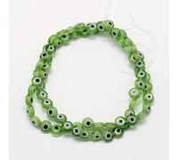 Handicraft Emporium | Handmade Evil Eye Lampwork Flat Beads | Round | 1 Strand | Green | 10mm