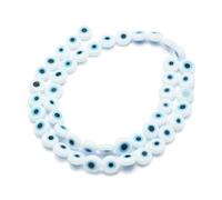 Handicraft Emporium | Handmade Evil Eye Lampwork Flat Beads | Round | 1 Strand | White A | 8mm
