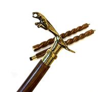 Handicraft Rose Wood Walking Stick with Brass Jaguar Handle Vintage 3 Fold Designer Indian Wood Walking Stick Cane