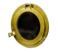 Handicraft Vintage Nautical Ship Porthole Mirror - Wall Mounted Brass Pirate Style Round Mirror for Bathroom, Living Room, Coastal Beach, or Maritime Ocean Theme Home Decor (15 INCHES, Brass Plated)