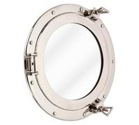 Handicraft Vintage Nautical Ship Porthole Mirror - Wall Mounted Brass Pirate Style Round Mirror for Bathroom, Living Room, Coastal Beach, or Maritime Ocean Theme Home Decor (12 INCHES, Nickel Chrome)