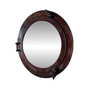Handicraft Vintage Nautical Ship Porthole Mirror - Wall Mounted Brass Pirate Style Round Mirror for Bathroom, Living Room, Coastal Beach, or Maritime Ocean Theme Home Decor (11 Inches)