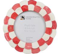 Handicrafts Home 4 by 4 Red Picture Frame, Handmade Scallop pattern Bone inlay Photo Frame for Wall/Tabletop, Boho Farmhouse Vintage Home, Gallery Wall & Desk Decor, Christmas, Family Picture Frame