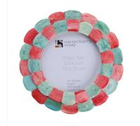 Handicrafts Home 4 by 4 Red Picture Frame, Handmade Scallop pattern Bone inlay Photo Frame for Wall/Tabletop, Boho Farmhouse Vintage Home, Gallery Wall & Desk Decor, Christmas, Family Picture Frame