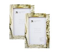 Handicrafts Home 4 by 6 Picture Frames Set of 2, Deco Marble Brass & Resin Inlay Photo Frame, Decorative Frames for Wall & Desk, Boho Chic & Vintage Inspired Home Decor, Unique Handmade Photo Display
