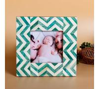 Handicrafts Home 4x4 Green Chevron Photo Frame - Handmade Wooden & Bone Square Picture Frame - Herringbone Vintage Decor for Tabletop or Wall - Christmas & New Year Gift for Home, Nursery, or Office