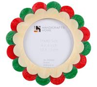 Handicrafts Home 4x4” Picture Frame - Scalloped Holly Bloom Resin Inlay - Handmade Decorative Nursery Inspired Decor Round Frame for Desk or Shelf, Boho Home Decor, Farmhouse Style, Gift for Mom to Be