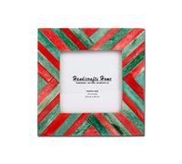 Handicrafts Home 4x4 Red/Green Picture Frame, Handmade Boho Decorative Chevron Photo Frames for Wall/Tabletop, Vintage Coastal Farmhouse Decor, Christmas, Holiday, Home & Unique Artisan Present Gift
