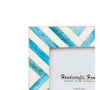 Handicrafts Home 4x4 Turquoise Chevron Photo Frame - Handmade Wooden & Bone Square Picture Frame - Herringbone Vintage Decor for Wall or Tabletop - Boho Gift for Christmas, New Year, Home,Office