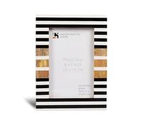 Handicrafts Home 4x6 Handmade Picture Frame, Resin Inlay & Wood Stripe Design for Tabletop & Wall Decor - Cute Photo Frames for Living Room, Bedroom, Modern Home Decor - Black, White & Natural