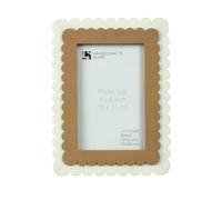 Handicrafts Home 4x6 Photo Frame - Brown & White Resin Inlay Pine MDF Picture Frame with Scalloped Pattern